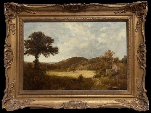 Victorian English Signed Oil Painting 1870's Rural Country Landscape Gilt Framed