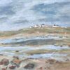 Dry Shore with Distant Docked Sailing Boats French Landscape Oil Painting