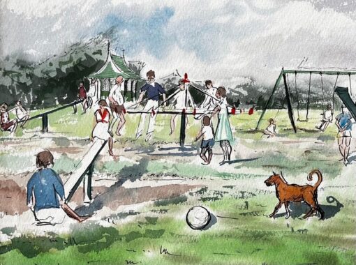 Vintage Playground Scene Southport Common with Swings Pram and Children - Image 8