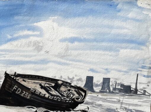 Beached Fishing Boat on Mersey Estuary Industrial Lancashire Landscape - Image 4
