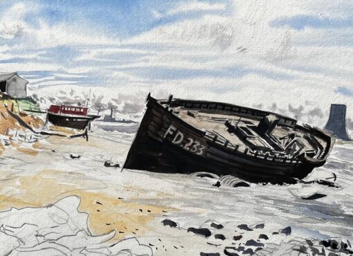 Beached Fishing Boat on Mersey Estuary Industrial Lancashire Landscape - Image 6
