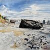 Beached Fishing Boat on Mersey Estuary Industrial Lancashire Landscape