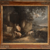 Fine Quality 1790's English Oil Painting The Pig Farmer Rural Cottage Landscape
