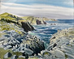 Dramatic Dorset Coast Cliffs and Sea 1990 Watercolour by John Steane
