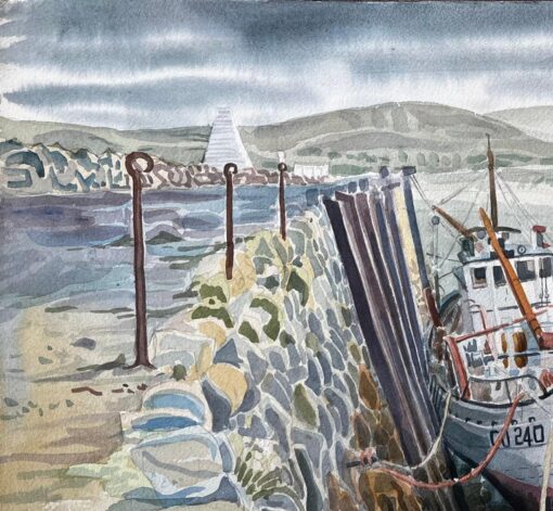 Shetland Harbour Fishing Boats at Low Tide by British Artist John Steane - Image 4