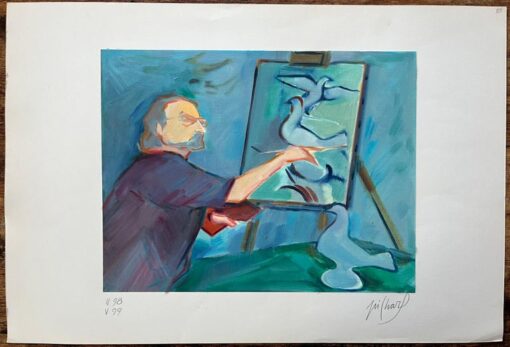 An Artist at Work on a Study of Doves - Contemporary Figurative Oil Painting - Image 2