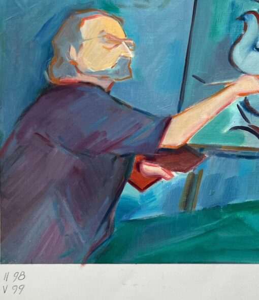 An Artist at Work on a Study of Doves - Contemporary Figurative Oil Painting - Image 3