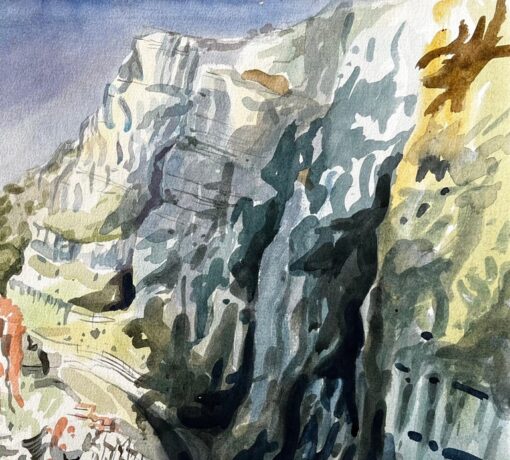 Dramatic Dorset Coast Cliff Landscape Watercolour by John Steane 1971 - Image 7
