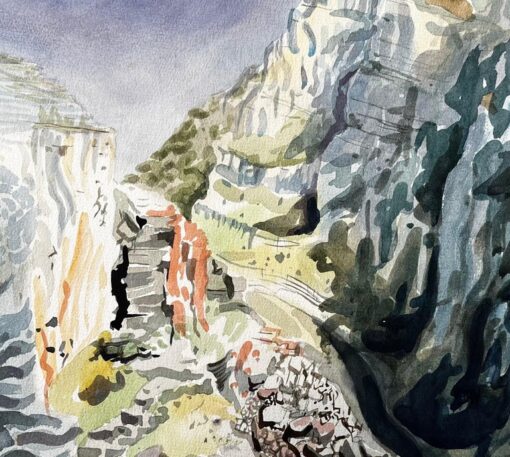 Dramatic Dorset Coast Cliff Landscape Watercolour by John Steane 1971 - Image 8