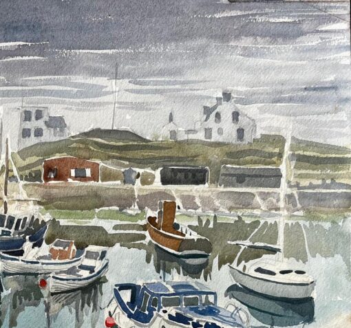 Gretan Harbour Scene with Fishing Boats Reflections and Stone Quay 1974 - Image 4