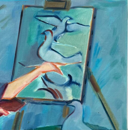 An Artist at Work on a Study of Doves - Contemporary Figurative Oil Painting - Image 5