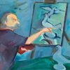 An Artist at Work on a Study of Doves - Contemporary Figurative Oil Painting