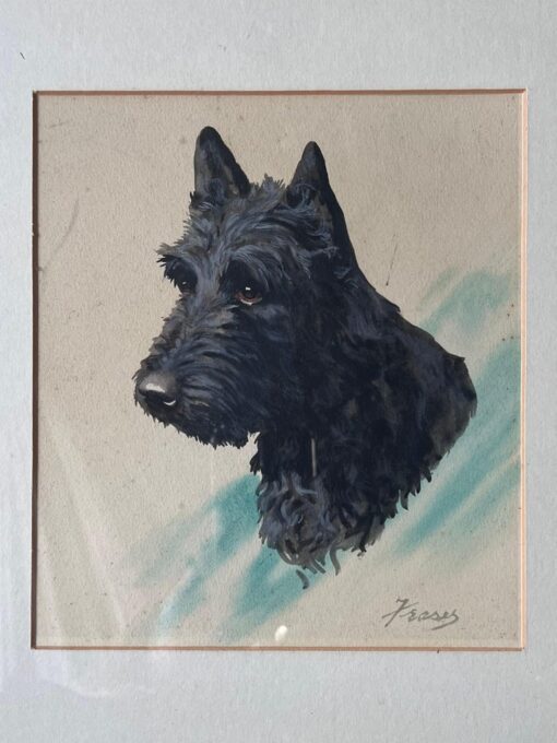 Scottish Terrier Dog Portrait English Vintage Pastel Drawing - Image 2