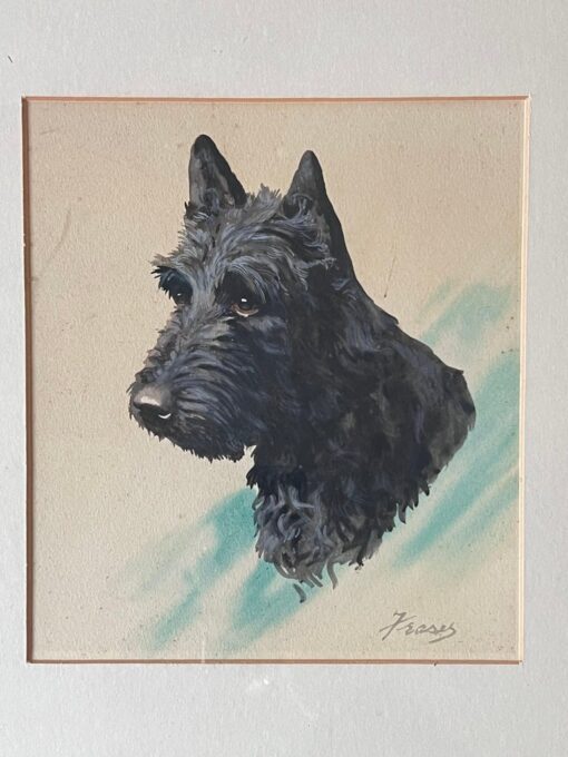 Scottish Terrier Dog Portrait English Vintage Pastel Drawing - Image 3