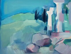 Abstract Landscape with Ancient Ruins - Contemporary Oil Painting