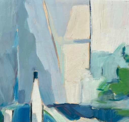 Abstract Diptych: Still Life with Bottle and Chairs - Contemporary Oil Paintings - Image 4