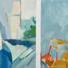 Abstract Diptych: Still Life with Bottle and Chairs - Contemporary Oil Paintings