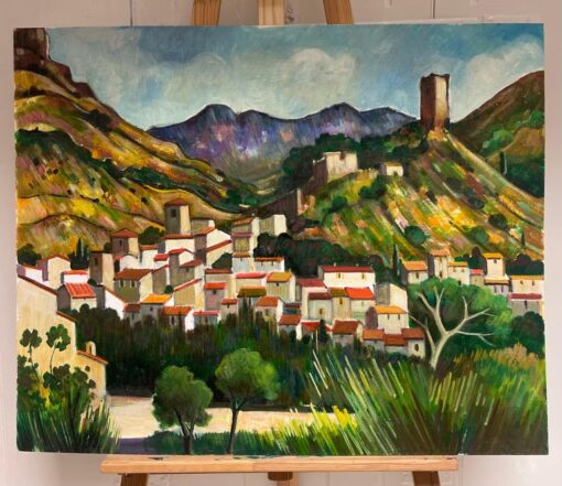 Hill Top Village Provence Large 20th Century French Post Impressionist Painting - Image 2