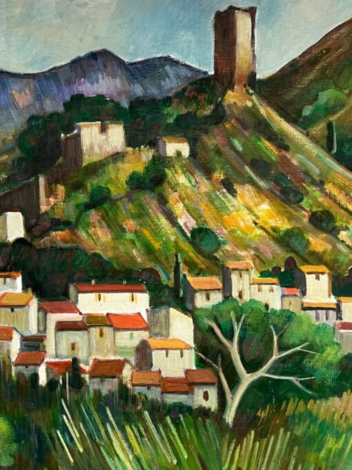 Hill Top Village Provence Large 20th Century French Post Impressionist Painting - Image 3