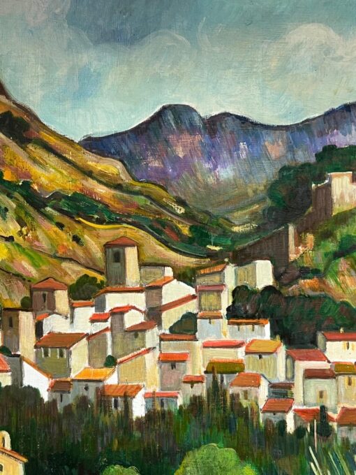 Hill Top Village Provence Large 20th Century French Post Impressionist Painting - Image 4