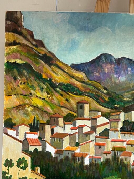 Hill Top Village Provence Large 20th Century French Post Impressionist Painting - Image 5