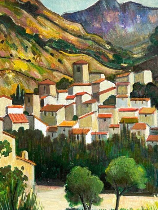 Hill Top Village Provence Large 20th Century French Post Impressionist Painting - Image 6