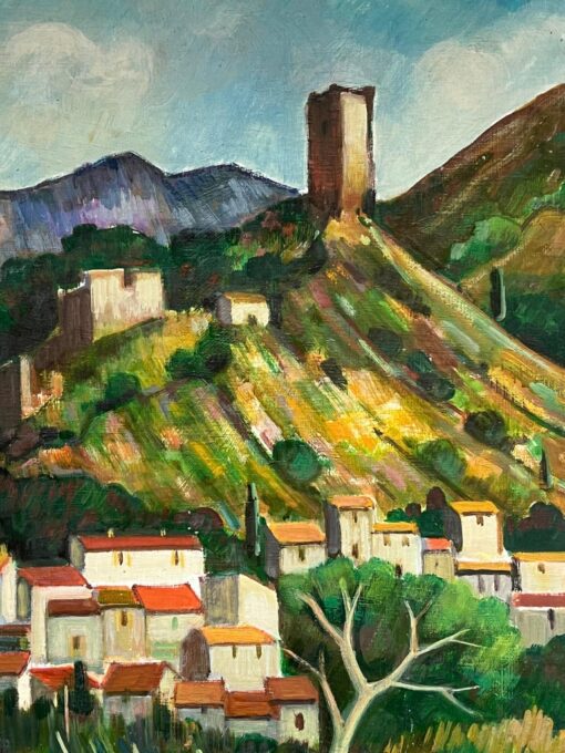 Hill Top Village Provence Large 20th Century French Post Impressionist Painting - Image 7