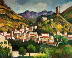 Hill Top Village Provence Large 20th Century French Post Impressionist Painting