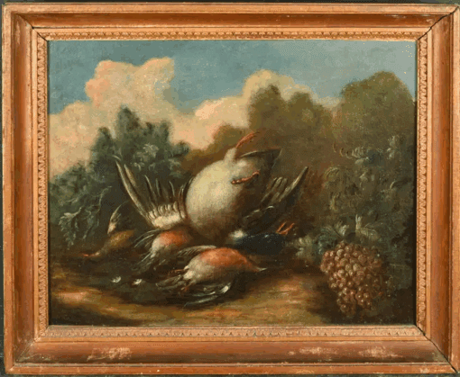 Fine 18th Century Old Master Oil Painting Dead Game in Landscape