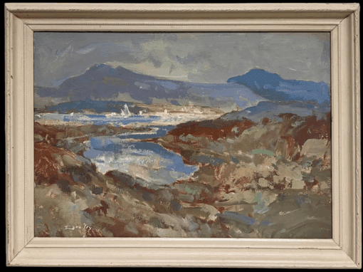 Fine British Impressionist Antique Oil Painting Scottish Highlands Coastal Inlet