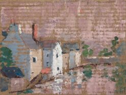 French Impressionist Quiet Village Scene with Reflections Oil Painting