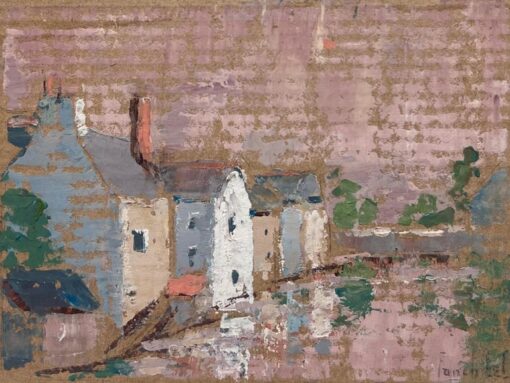 French Impressionist Quiet Village Scene with Reflections Oil Painting
