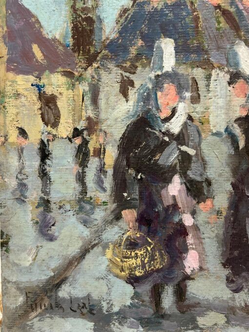 French Impressionist Village Path with Figures in Maid Clothing Oil Painting - Image 5