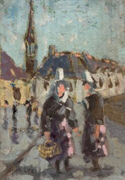 French Impressionist Village Path with Figures in Maid Clothing Oil Painting
