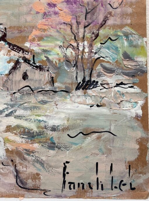 French Impressionist Winter Cottage in Snow Covered Bright Tree Landscape - Image 3
