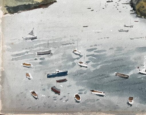 1963 Watercolour of Salcombe Harbour Devon with Boats, Estuary and Hillside View - Image 6