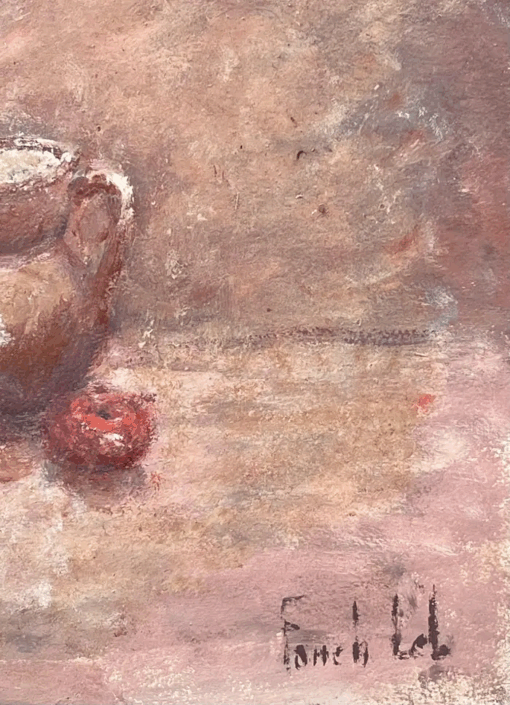 Still Life Red Apples Spilling From Woven Basket and Ceramic Jug Oil Painting - Image 4