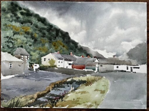 1977 Watercolour of Boscastle Village North Cornwall with Hill View and Cottages - Image 2