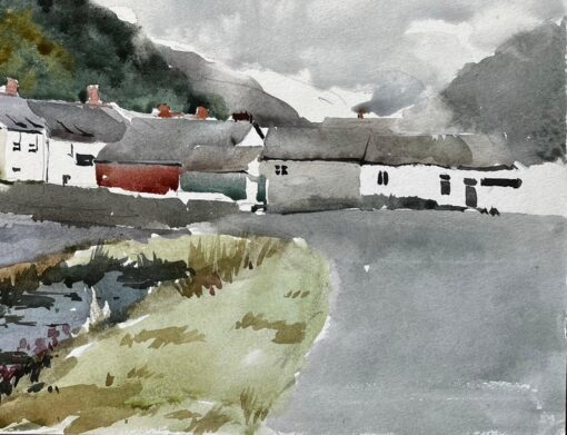 1977 Watercolour of Boscastle Village North Cornwall with Hill View and Cottages - Image 3