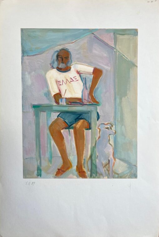 Original Oil Painting of Seated Man at a Table with Dog by His Side - Image 2