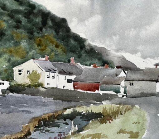 1977 Watercolour of Boscastle Village North Cornwall with Hill View and Cottages - Image 6