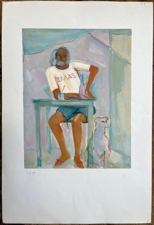 Original Oil Painting of Seated Man at a Table with Dog by His Side - Image 3