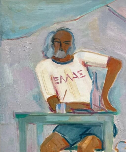 Original Oil Painting of Seated Man at a Table with Dog by His Side - Image 4