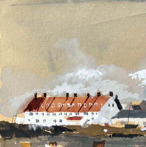 1981 Watercolour of Axmouth East Devon with Boats, Red Roofs and Estuary View - Image 3