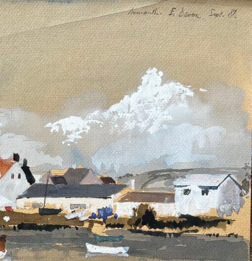 1981 Watercolour of Axmouth East Devon with Boats, Red Roofs and Estuary View - Image 4