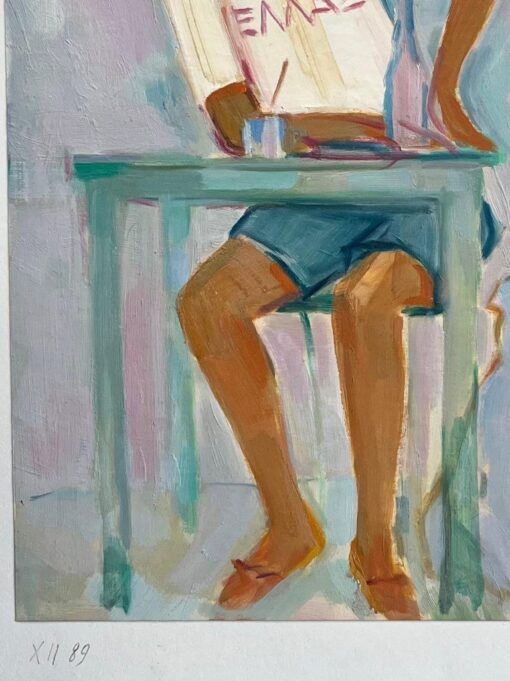 Original Oil Painting of Seated Man at a Table with Dog by His Side - Image 5