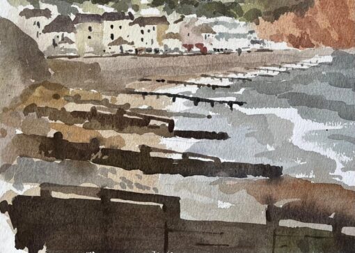 1991 Watercolour of Sidmouth East Devon with Cliffs, Sea and Coastal Townscape - Image 4