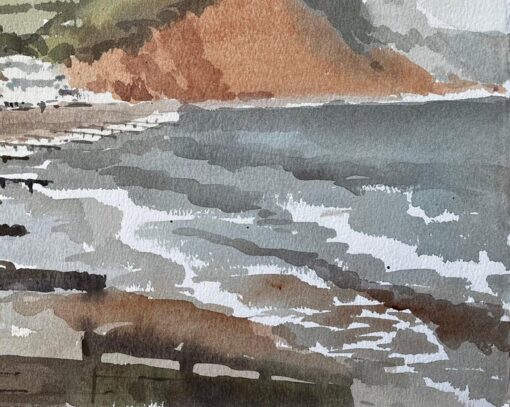 1991 Watercolour of Sidmouth East Devon with Cliffs, Sea and Coastal Townscape - Image 5