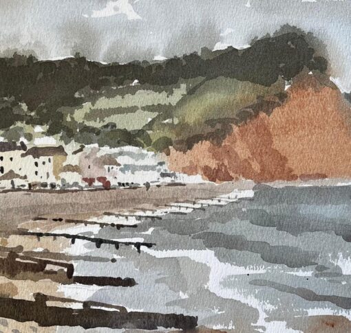 1991 Watercolour of Sidmouth East Devon with Cliffs, Sea and Coastal Townscape - Image 7