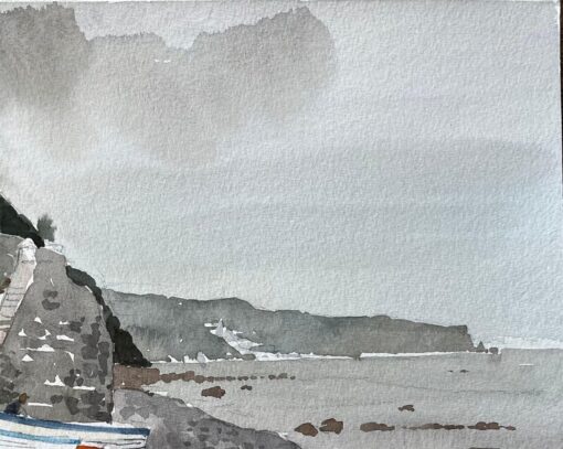 1987 Watercolour of Bucks Mills North Devon with Fishing Boats, Cliffs and Shore - Image 6